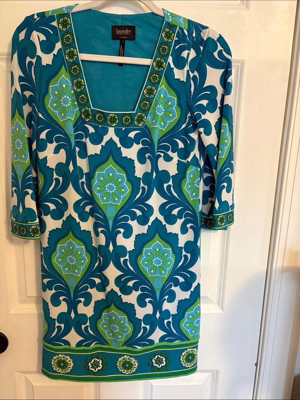 Laundry By Shelli Segal Blue, Turquoise & Green Patterned Tunic